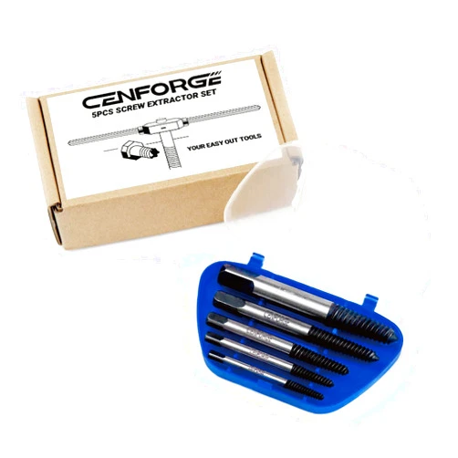 CENFORGE 5-Piece Spiral Screw Extractor Set, Damaged Screw Extractor, Stripped Screw Extractor, Easy Out Screw Extractor Set, Bolt Extractor Kit, Spiral flutes, Studs, 1/8