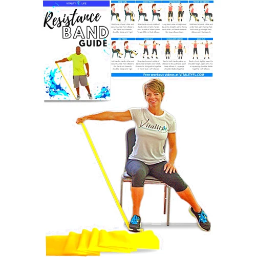 Vitality 4 Life with Curtis Adams Senior Resistance Band: Light Resistance, Longer Length + Instruction Guide. Latex Free. Exercise, Stretching, Physical Therapy