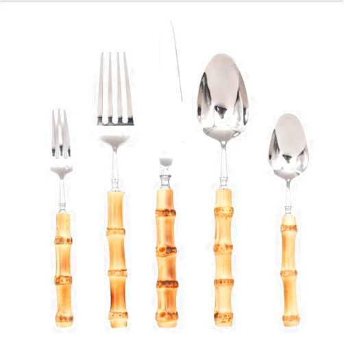 GULSARAYI 40 Piece Bamboo Handle Silverware Set Utensil Sets 18/8 Stainless Steel Cutlery Set Flatware Set for 8 Mirror Polished Ergonomic Durable Tableware Utensil for Home Kitchen Restaurant