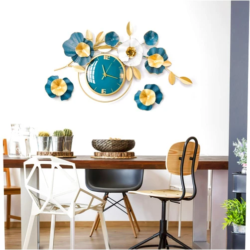 Sawsile Large Wall Clock for Living Room Decor,Peacock Wall Clock,3D Metal Ginkgo Leaf Wall Clock,46.1 Inch Modern Luxury Art Design Clock for Bedroom, Office,Home
