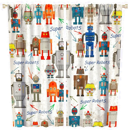 Brebasf Retro Colorful Anime Robot Curtains,Rustic Boys Girls Nursery Futuristic Cartoon Robot Window Treatments Thermal Insulated Rod Pocket Blackout Curtains for Bedroom 2 Panels 45
