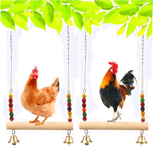 MdakeGo 2Pcs Wooden Chicken Swing, Chicken Bird Perch Toy, Natural Wooden Stand for Chick, Handmade Chicken Coop Swing for Training, Chicken Coop Accessories for Chicken,Parrot,Hens,Bird (B)