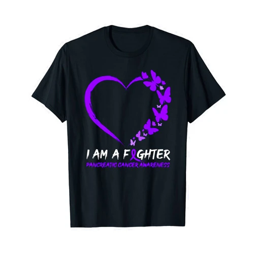 I Am A Fighter Pancreatic Cancer Awareness Butterfly Heart I Am A Fighter Pancreatic Cancer Awareness T-Shirt