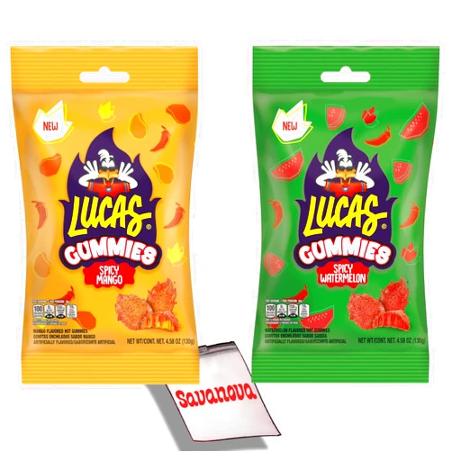 Savanova Lucas Spicy Gummies Variety Pack - Watermelon & Mango Flavors, 4.58oz Each, 2 Bags - Tangy, Sweet, and Spicy & Chili Gummy Candy