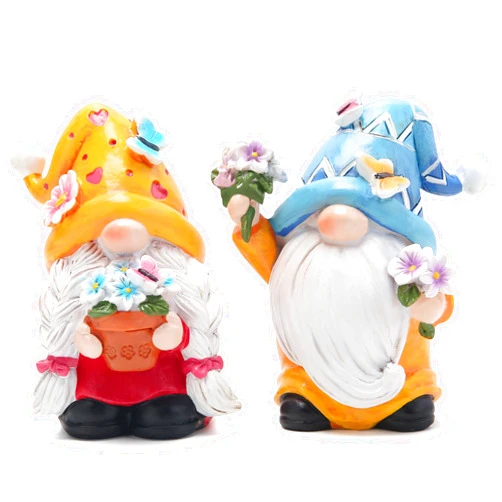 Hodao 2PCS Spring Gnomes Decorations Flower Gnomes Ornaments Decor Gifts Summer Figurines Spring Couple Gnomes for Outdoor Garden Decor Spring Birthday Gifts for Mom, Grandma, Women