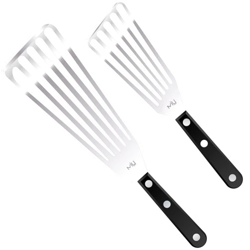 MIU France MIU Fish Spatula, Set of 2, Bundle, Size 11 and 13 inch, Stainless Steel, Flexible, Polished Metal, Plastic Handle, Slotted Turner, Corrosion Resistant, Dishwaser Safe