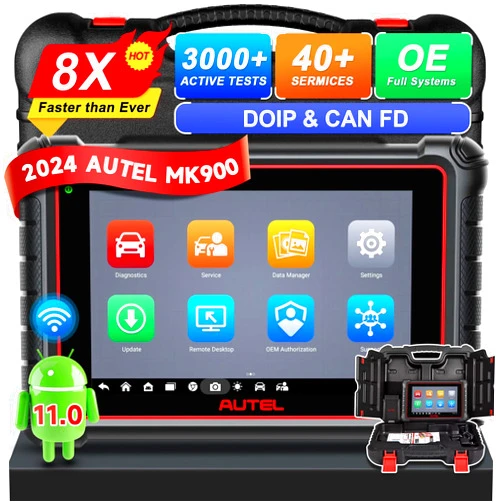 Autel Scanner MaxiCOM MK900 - New Ver.Work as MK900BT/ MX900, 40+ Service, OS 11, 3000+ Active Tests, DoIP CAN FD,All System Diagnose, FCA Autoauth&SGW, Ver. of MK808BT PRO, MK808S, MX808S OBDII Tool