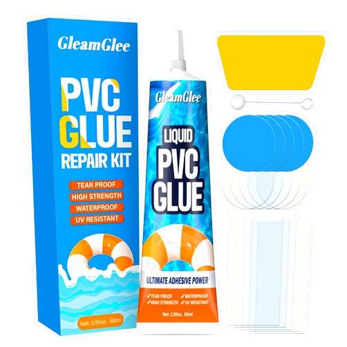 GleamGlee Air Mattress Repair Kit - 80ml Waterproof Vinyl Repair Patch Kit, Heavy Duty Inflatable Repair Kit for Air Mattress, Air Bed, Bounce House, PVC Boat, Hot Tubs, Inflatable Toys, Tent, Swimming Ring