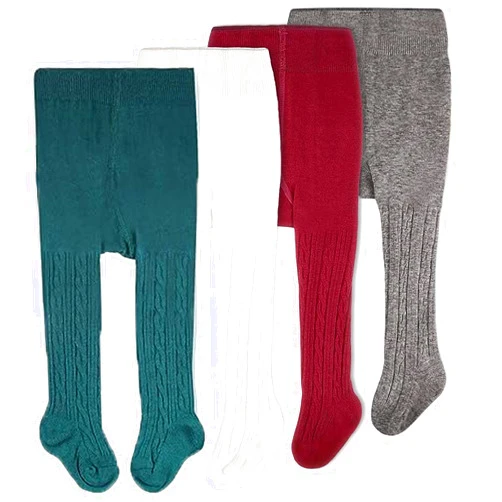 CozyWay Girls Tights Cotton Cable Knit Footed Pantyhose Baby Toddler Leggings - Pack of 4
