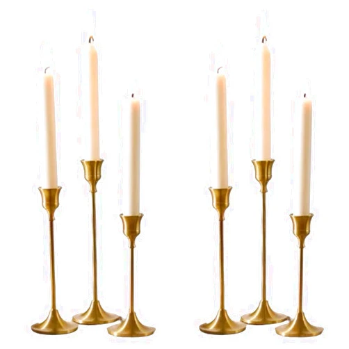 Generic Set of 6 Gold Tapered Candle Holders, Vintage Style Minimalist Decorative centerpieces, Candlestick Holders for Celebration, Table, Wedding, Party