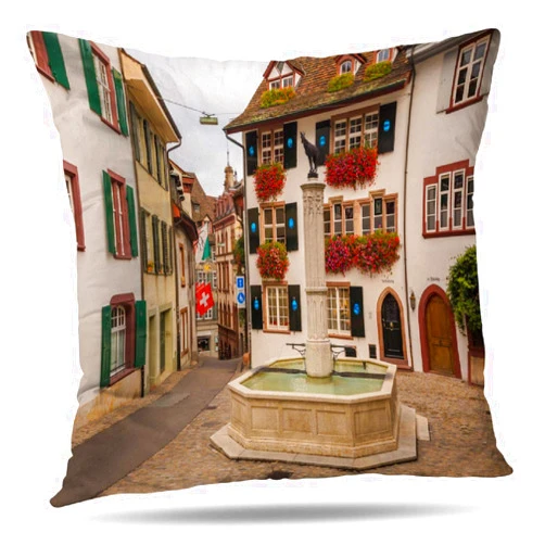 Kutita Autumn Flowers Decorative Pillow Covers, and Colourful Buildings Old Town Switzerland Architecture Autumn Box Throw Pillow Decor Bedroom Livingroom Sofa 18X18 inch