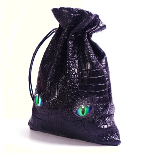 Byhoo Large DND Dice Bag, Black DND Dice Bag can Hold 6 DND Dice Sets, Fire Dragon Leather Coin Bag, Glows Green Light in Eyes, Suitable for DND Board Games, Fantasy RPG Game Accessories, Dice Not Included