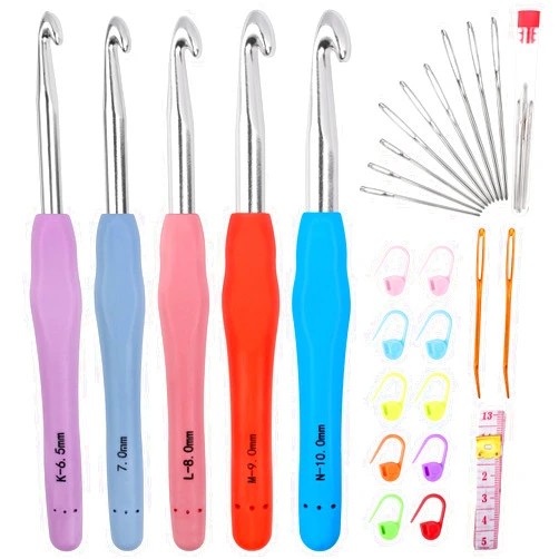 MECHEER Large Crochet Hooks 5 Sizes Crochet Hook Set, 29 Pack Yarn Needle kits for Beginners, Knitting Needles with Ergonomic Handles for Arthritic Hands, 6.5mm 7.0mm 8.0mm 9.0mm 10.0mm Crochet Needle Kit