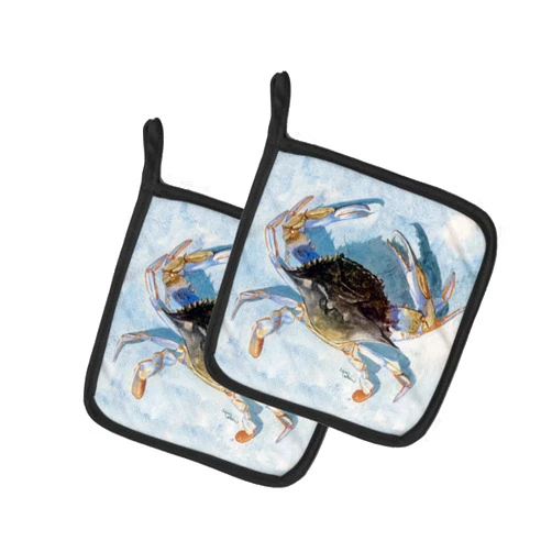 Caroline's Treasures 8011PTHD Blue Crab Pair of Pot Holders Kitchen Heat Resistant Pot Holders Sets Oven Hot Pads for Cooking Baking BBQ, 7 1/2 x 7 1/2