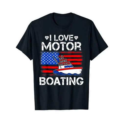 4th of july USA Flag Motorboating Shirt Co. I Love Motorboating Patriotic American Flag Motorboat Lover T-Shirt