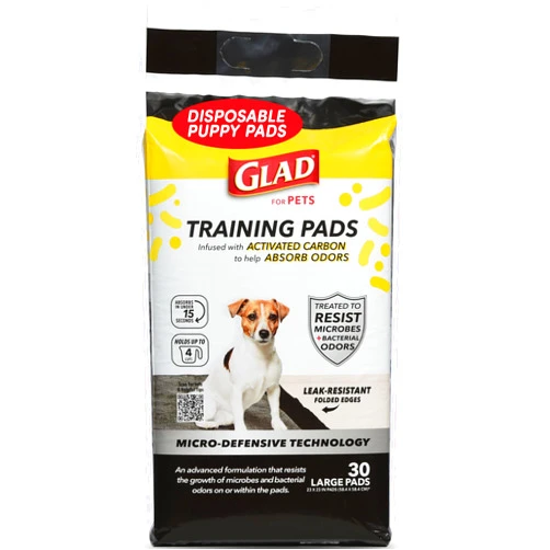 Glad for Pets Activated Carbon Anti-Microbial Dog Training Pads with Odor Eliminator - Ultra Absorbent Pee Pads for Dogs, Heavy Duty Indoor Pee Mats, Puppy Essentials, 23
