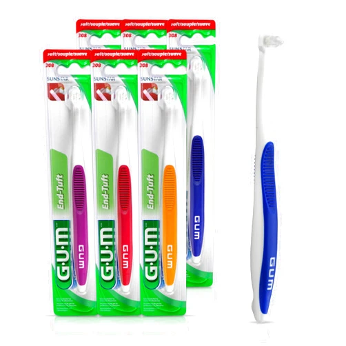 GUM End Tuft Toothbrush - Extra Small Head for Hard-to-Reach Areas - Implants, Back Teeth, and Wisdom Teeth - Soft Dental Brush for Adults (6pk)