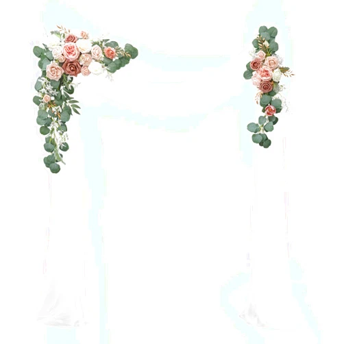 Lookein Artificial Flowers Wedding Arch Decoration Kit (Pack of 3) - 2pcs Aobor Flower Arrangement & 1pc Chiffon Drape for Wedding Ceremony Backdrop Decoration, Elegant Dusty Rose