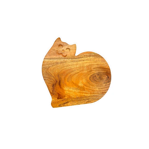Affinity Decor Funny Cat Shaped Wood Cutting Board for Kitchen Smiley Face, 10.5