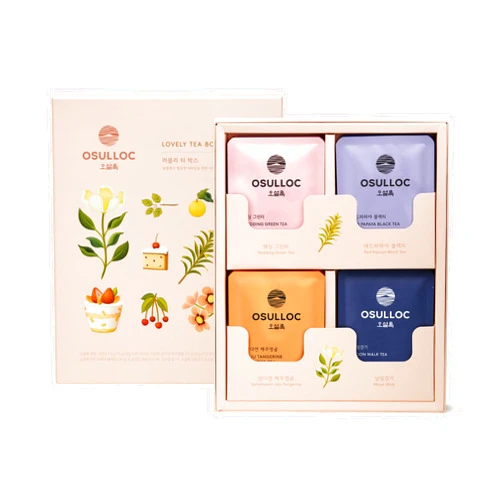 OSULLOC Lovely Tea Gift Box Set (12 count, 4 flavors x 3 EA), Mothers Day Gift Guide | Premium Blended Tea from Jeju | Korean Tea Sampler | Fruit Tea Variety Pack | Pyramid Tea Bag Series