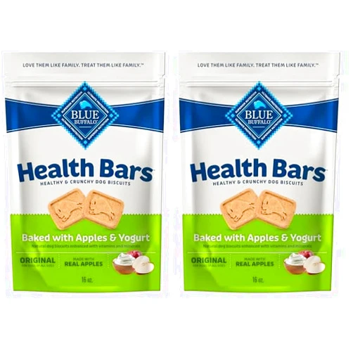Blue Buffalo Health Bars Natural Crunchy Dog Treats Biscuits, Apple & Yogurt 16-oz Bag (Pack of 2)