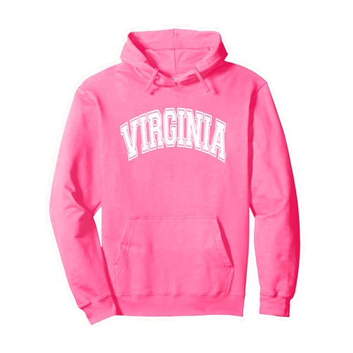 133 Apparel Virginia Virginia Arched Style Text Pink with White Print Pullover Hoodie