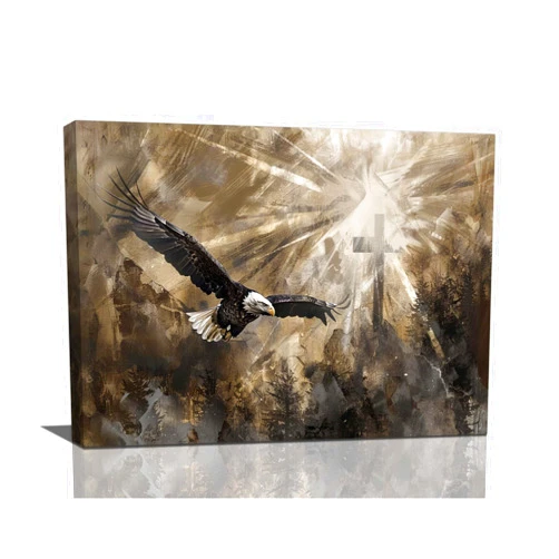 Fuzawet Bald Eagle Canvas Wall Art Vintage Flaying Eagle Pictures Decor Retro Eagle Painting Prints Modern Home Framed Artwork for Bathroom Bedroom Living Room Office 16