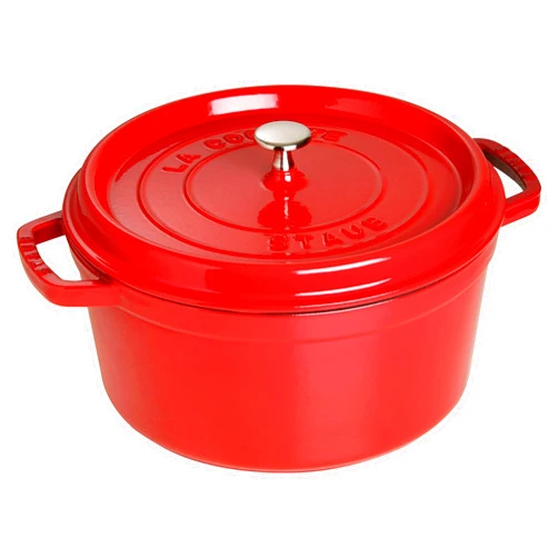 STAUB Cast Iron Round Cocotte, Dutch Oven, 7-quart, serves 7-8, Made in France, Cherry