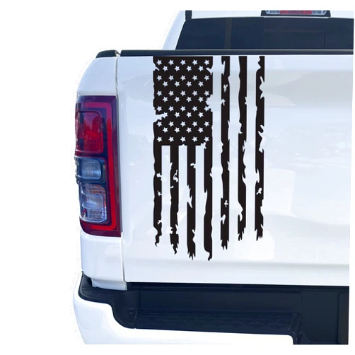 Aldera Graphics Distressed American USA US Flag Truck Tailgate Vinyl Decal Sticker Compatible with Most Pickup Trucks - Pickup Truck Rear Graphic Car Sticker (10