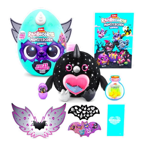 Rainbocorns Monstercorn Surprise Raven - Surprise Unboxing Soft Toy, Fantasy Monster Gifts for Girls, Imaginary Play with Wearable Accessories