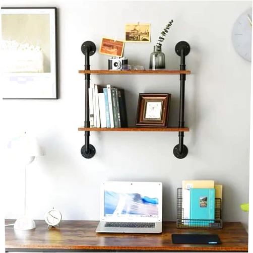 Generic Industrial Ladder Shelf 2/3-Tier Decorative Display Rack Unit with Metal Brackets Floating Wall Shelves Sundries Holder for Living Room, Office, Bedroom Pland Flower Pot Stand(80x25x65cm)