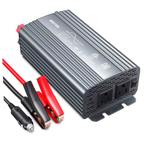 BESTEK 500W Pure Sine Wave Power Inverter DC 12V to 110V AC Car Plug Inverter Adapter Power Converter with 4.2A Dual USB Charging Ports and 2 AC Outlets Car Charger, ETL Listed, Grey