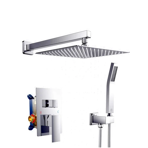 FORIOUS Shower Faucet Set Chrome -12 Inch Shower System with Solid Brass Pressure Balanced Valve, Rainfall Shower Head and Handle Set, Wall Mounted Shower Fixtures Combo