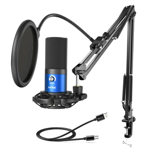 FIFINE USB Recording PC Microphone Kit, Computer Condenser Cardioid Mic on Mac Windows PS4/PS5, for Streaming, Podcasting, Gaming, Video, Home Use, with Gain Knob, Arm Stand-T669 Blue