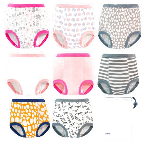 EZ Moms 8 Packs Potty Training Underwear Soft 100% Cotton Absorbent Toddler Training Underwear Girls Kid Confident Toddler Girl Panties 1T Reusable Leakproof Baby Pee Pants with Potty Sticker Chart