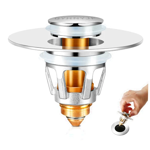 QYHNYJF Bathroom Sink Stopper,UniversalBasin Pop Up Bathroom Drain Stopper, for 1.1~1.5 in U.S. Standard Drain Holes, with Hair Catcher Anti Clogging Bathroom Sink Drain Strainer (Silver)