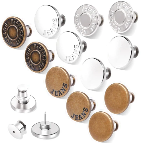 Ceryvop 12 Sets Button Pins for Loose Jeans, No Sew and No Tools Instant Replacement Snap Tack Pant Button, Ceryvop Reusable and Adjustable Metal Pants Button Tightener