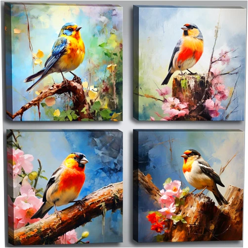 OKEXCKK Canvas Wall Art Paintings of Colorful Birds Sitting on Tree Branch With Flowers for Bedroom Modern Wall Decor Picture Framed Artwork Prints Paintings for Bathroom Kitchen Decorations 12