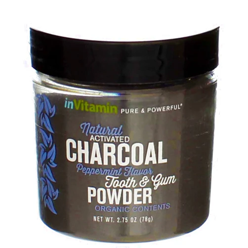 InVitamin Whitening Tooth Powder with Activated Charcoal for Teeth and Gums (Cool Peppermint) - Safe on Enamel, Detoxifying, Plant-Based and Cruelty Free