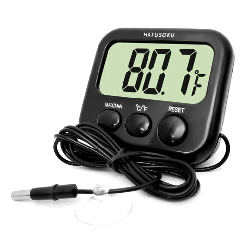 HATUSOKU Digital Thermometer with External Sensor, Magnet, Suction Cup, Water Thermometer, Aquarium, Refrigerator, Freezer (Black)