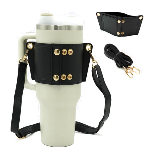 Acoinel Water Bottle Holder Carrier - Water Bottle Carrier Woth Credit Card and Key Holder Cup Accessories for Stanley Cup 40 oz & 30 oz Tumbler With Handle - Black