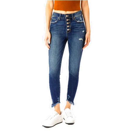 Kan Can Women's High Rise Button Fly Skinny Jeans - KC8577
