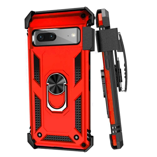 Eorlpleirs Case for Google Pixel 7a with Belt Clip,Military Grade Drop Full-Body Protection Cover[Belt Clip Holster&Magnetic Ring Holder] 360 Degree Rotating Kickstand case for Google Pixel 7a (Red)