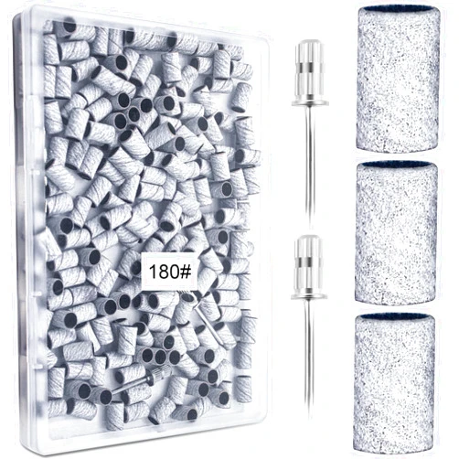 BLESWIN 200Pcs Nails Sanding Band, 180 Grit Zebra Sanding Band for Nail Drill Fine Grit Sanding Bands with 3/32” Nail Sanding Bit for Natural, Gel Nail, Sand Band 180 Grit Set for Manicure & Pedicure