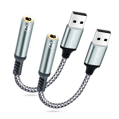QimKero (2-Pack) USB to 3.5mm Jack Audio Adapter, QimKero External Sound Card USB-A, for AUX Stereo Converter, Compatible for Headset, PC Windows, Laptop，Mac, Desktops, Linux, PS4andMore
