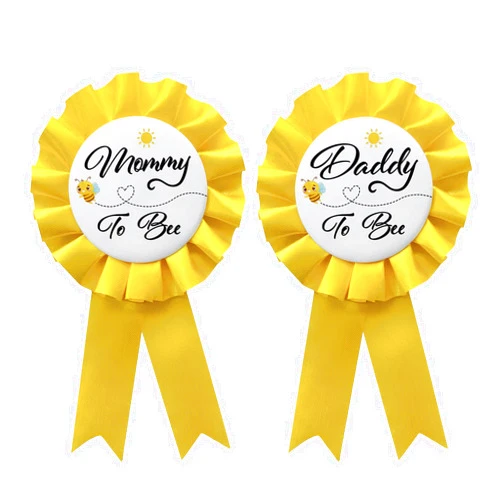 WOWOPA 2Pcs Mom & Daddy to Bee Pins, New Dad Mom Baby Shower Tinplate Badge Pins Honeybee Theme Party Decoration - Yellow