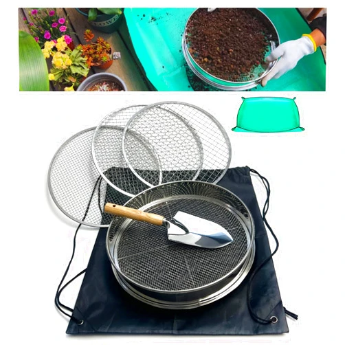 QUTIING Soil Sifter for Gardening, 12 Inch Stainless Steel Soil Sifter with 4 Replaceable Fine Screens and Shovel, Sieve for Sand Rocks Dirt Compost