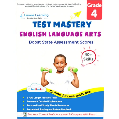 Lumos Learning Test Mastery tedBook by Lumos Learning - 4th Grade English Language Arts State (ELA) Test Prep Workbook | Two Online Grade 4 ELA Practice Tests & ... Informational Text, and Language (Ages 9-10)