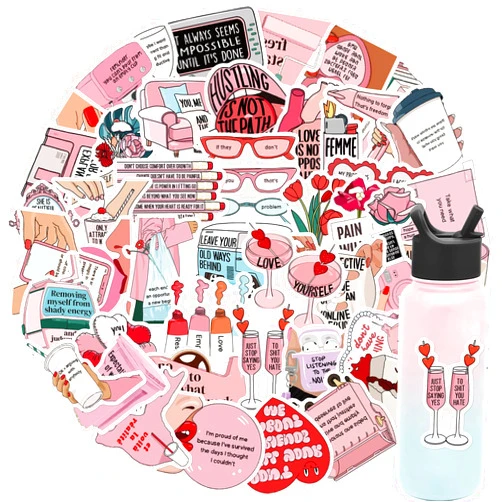SVGDHZK Be Yourself Stickers 50Pcs/Pack Love Yourself Stickers for Water Bottles, Pink Motivational Stickers for Teens, Students, Teachers, Employees, Reject Mental Internal Friction Vinyl Waterproof Stickers
