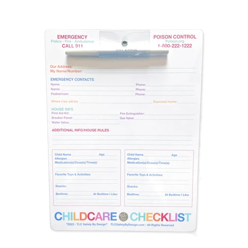 TLC Safety By Design Childcare Babysitter Checklist Magnetic Dry Erase with Marker Emergency Info List for Refrigerator - 8.5” x 11” for Family Fridge